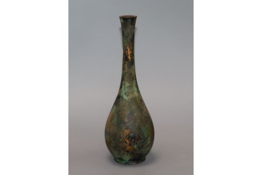 A Japanese patinated bronze bottle shaped vase height 23cm