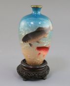 A Japanese wireless cloisonne Ginbari enamel 'carp' vase, by Ogasawara Shuzo, Meiji Period,