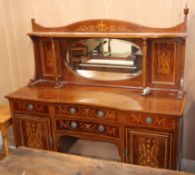 An Edwardian marquetry inlaid mahogany mirror back sideboard W.183cm