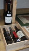 A magnum of Mouton cadet, 2003, a presentation box of three Spanish riojas, one Ch.la roseliere,