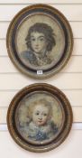 Continental School, a pair of oils on board, Studies of youths, monogrammed, 30 x 26cm