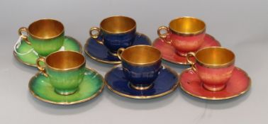 A harlequin set of six Crown Devon Fieldings coffee cups and saucers