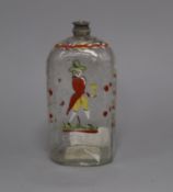 An 18th century German enamelled glass flask H.16cm