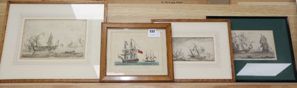 Four antique engravings, Marine subjects, largest 16 x 26cm