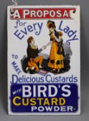 A Birds custard powder, enamelled advertising sign 26 x 17.5cm