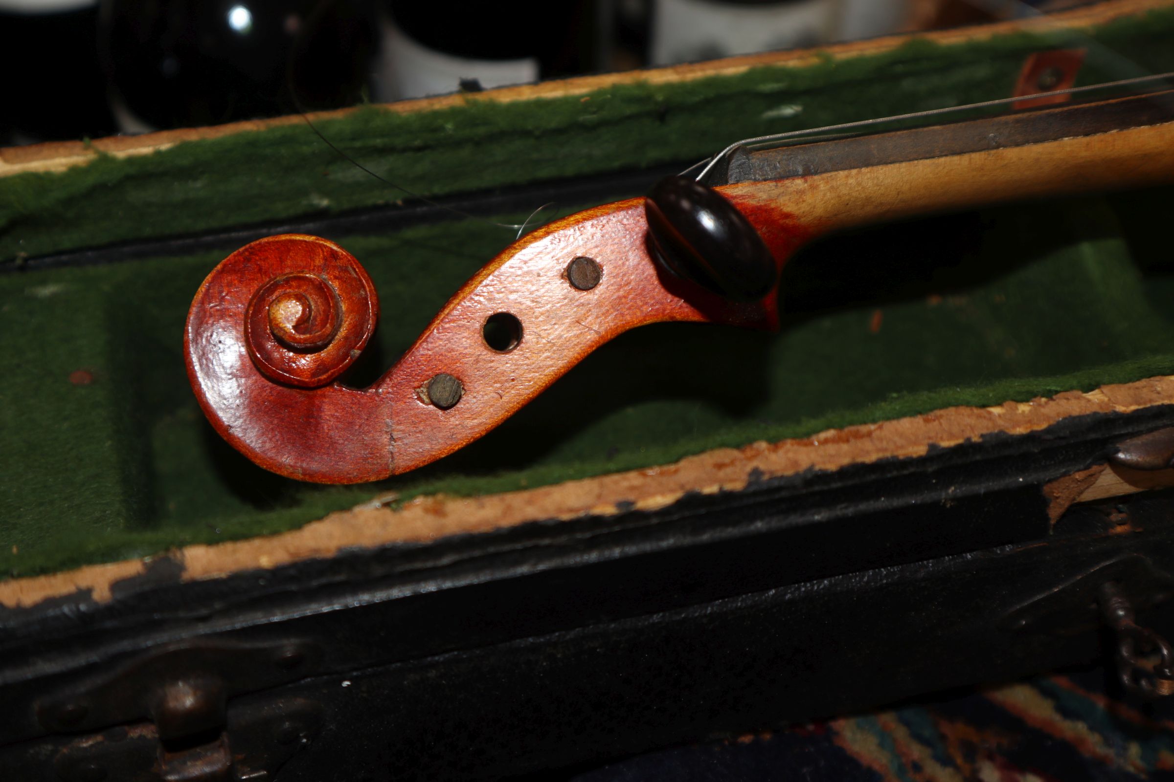 A German three-quarter size violin and bow, cased - Image 4 of 11