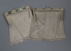 Two white metal and chrysophase? set mesh evening bags.