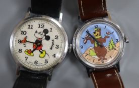 A base metal Bradley 'Mickey Mouse' manual wind wrist watch and a 'Yogi bear' wrist watch.
