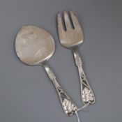 A pair of Danish Georg Jensen sterling 'leaf and berry' pattern servers, no.71, with Jensen box,