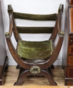 A Victorian brass mounted oak Savonarola chair