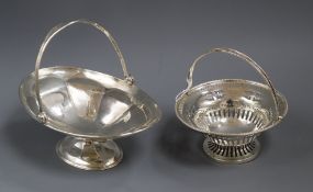 Two early 20th century silver sweetmeat baskets, largest length 18cm.