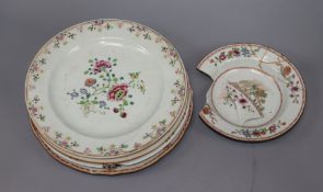 Five 18th century Chinese export famille plates or bowls