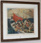 Frank Brangwyn, limited edition colour print, Seamen rowing into harbour, signed in pencil, 50/