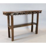 A Chinese hongmu altar table, with scroll frieze and understage, W. 5ft. D.1ft. 3in. H.3ft 3.5in.