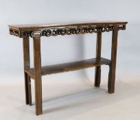 A Chinese hongmu altar table, with scroll frieze and understage, W. 5ft. D.1ft. 3in. H.3ft 3.5in.