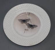 A rare set of six Royal Copenhagen plates, c.1898-1923, variously decorated with insects and