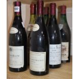 Six bottles: Savigny Les Beaune, 1999, 1996, Chateau Moutrose, 1987, Les Fiets de lagrauge, 1998, Ch