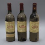 Three bottles of Pavillon rouge du chateau margeaux, 1983, 1986,1987