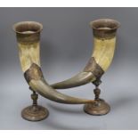 A pair of plated mounted horn vases height 35cm