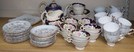 A Tuscan China 'Plant' pattern tea service (28 pieces) and a 19th century tea service painted with