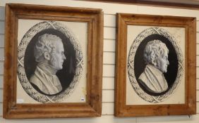 English School, pair of monochrome watercolours, Relief portraits of 19th century gentleman, 62 x