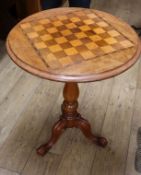 A Victorian mahogany tripod games table, stamped Gillows Diam. 62cm