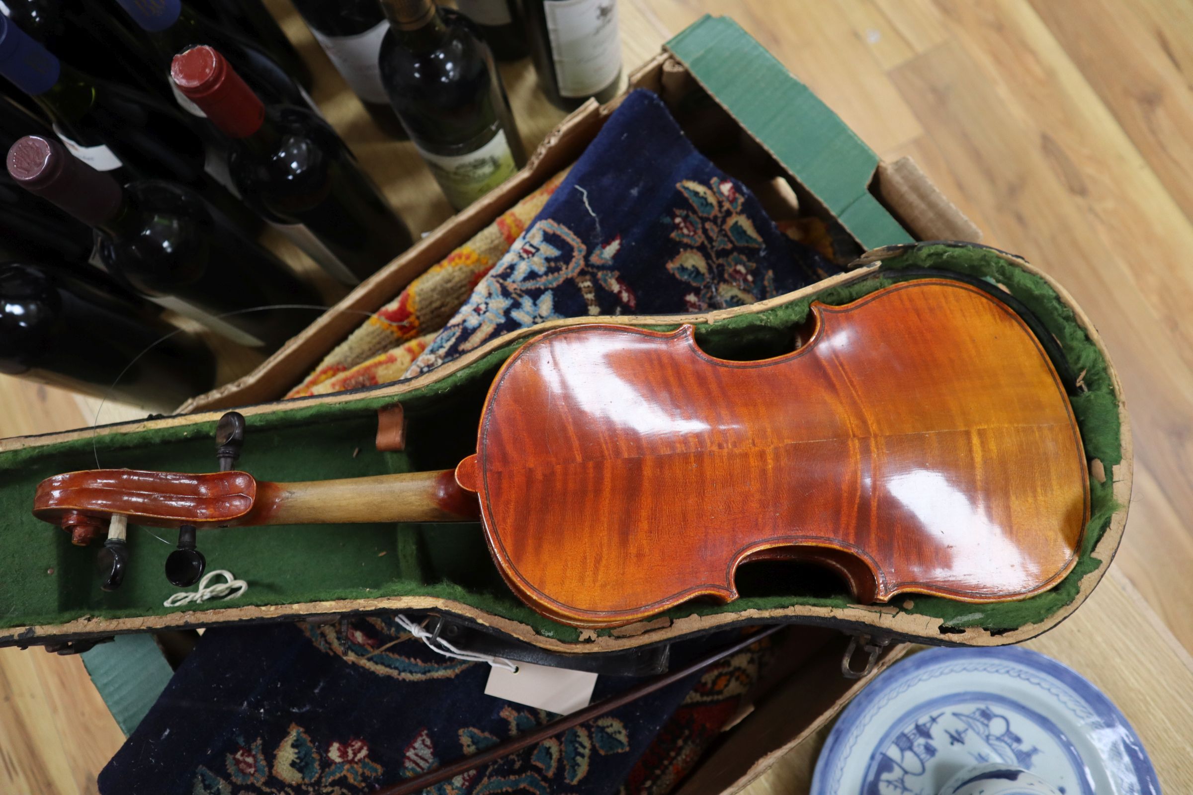 A German three-quarter size violin and bow, cased - Image 8 of 11