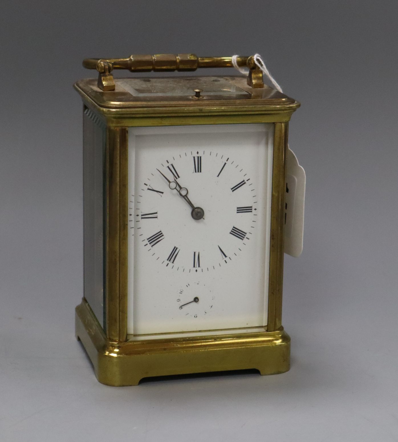 A brass cased hour repeating carriage clock height 13cm