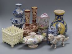 A Dutch Delft polychrome vase, a French Veuve Perrin faience ewer and sundry other Continental