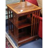 An Edwardian satinwood banded and inlaid revolving bookcase (no revolving stand) W.50cm