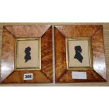 A pair of early 19th century cut paper silhouettes of Captain T.R. Shervinton and his wife, maple