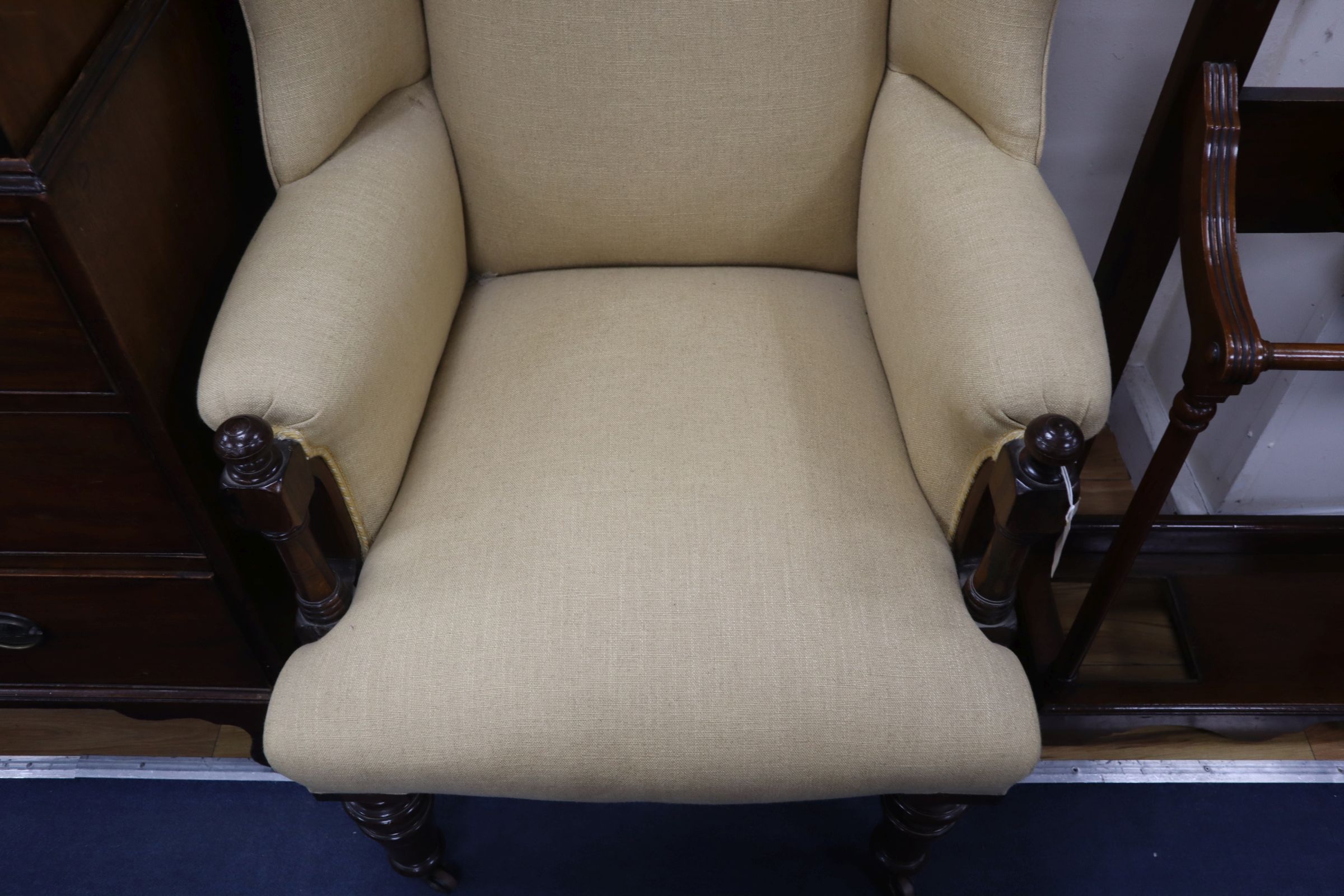 A Victorian rosewood upholstered wing armchair - Image 2 of 8