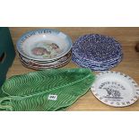 A collection of Victorian plates and dishes including a sarcophagus ballooning interest bowl and a