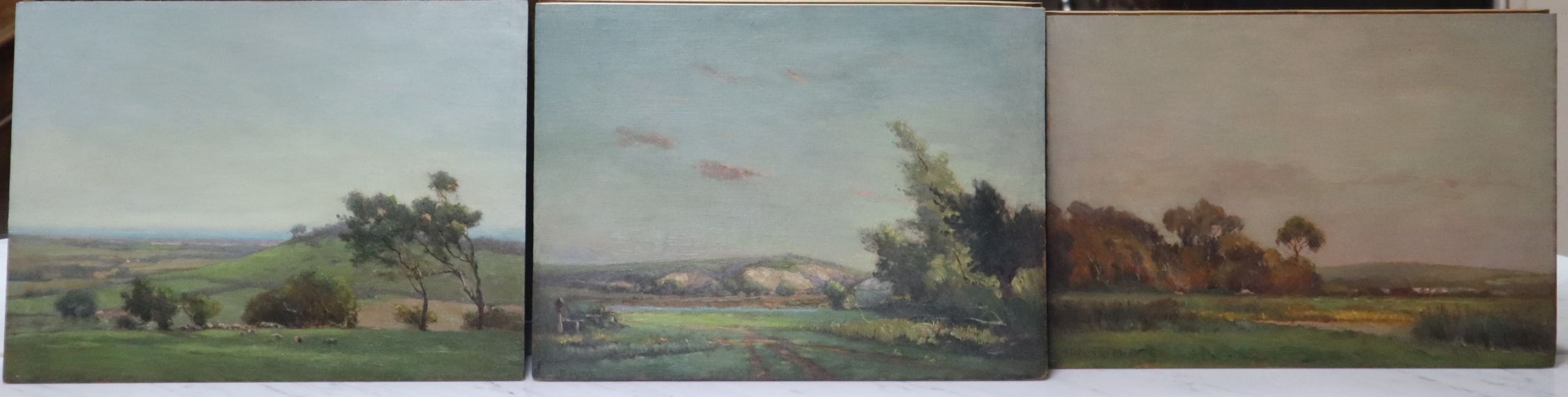 W. B. Rowe, set of three oils on wooden panels, Views of the Adur Valley, signed, 26 x 35cm,