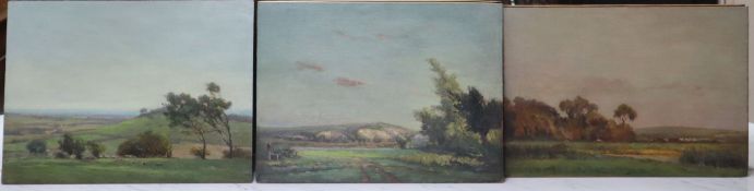 W. B. Rowe, set of three oils on wooden panels, Views of the Adur Valley, signed, 26 x 35cm,