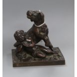 A 19th century French bronze of a child and attendant hound H.12cm