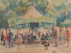 Louis Valtat (French 1869-1952), A carousel with figures in a park, signed 'L V' lower right,