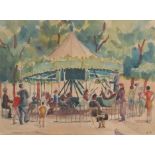 Louis Valtat (French 1869-1952), A carousel with figures in a park, signed 'L V' lower right,