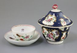 A Worcester sugar bowl and cover and an Astley/Harvest bug tea bowl and saucer, c.1770-5, the