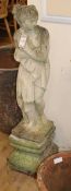 A reconstituted stone garden statue of a girl on pedestal base H.106cm