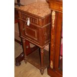 A late 19th century French marble top bedside cupboard H.84cm
