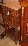 A late 19th century French marble top bedside cupboard H.84cm