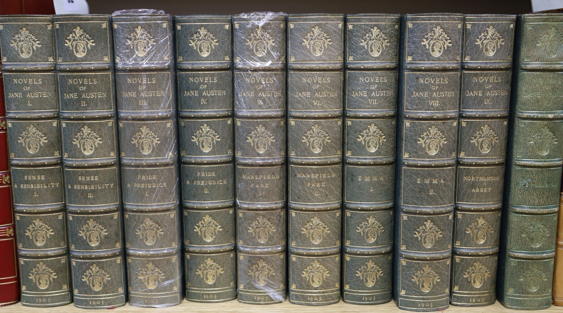 Austen, J - Novels, 10 vols, quarter morocco, John Grant, Edinburgh 1905