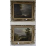 19th century English School, pair of oils on canvas, Lake scenes, 34 x 45cm