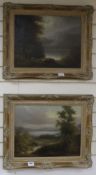 19th century English School, pair of oils on canvas, Lake scenes, 34 x 45cm