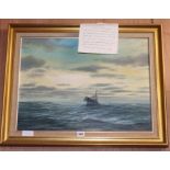 Roderick Lovesey, oil on canvas, Fishing boat at sea, 44 x 60cm, with a letter from the artist