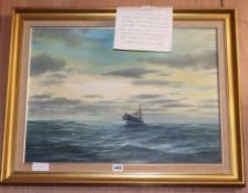 Roderick Lovesey, oil on canvas, Fishing boat at sea, 44 x 60cm, with a letter from the artist