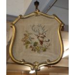 A Victorian giltwood polescreen with tapestry banner H.150cm