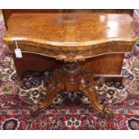 A Victorian burr walnut serpentine folding card table W.88cm