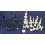 A 19th century Indian stained and natural ivory part chess set